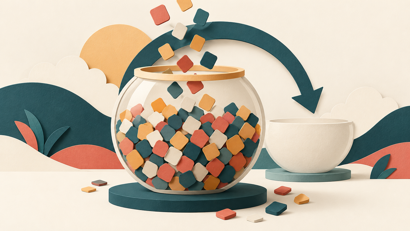 A growing pool of tiles and a reset arrow illustrate progressive jackpots.