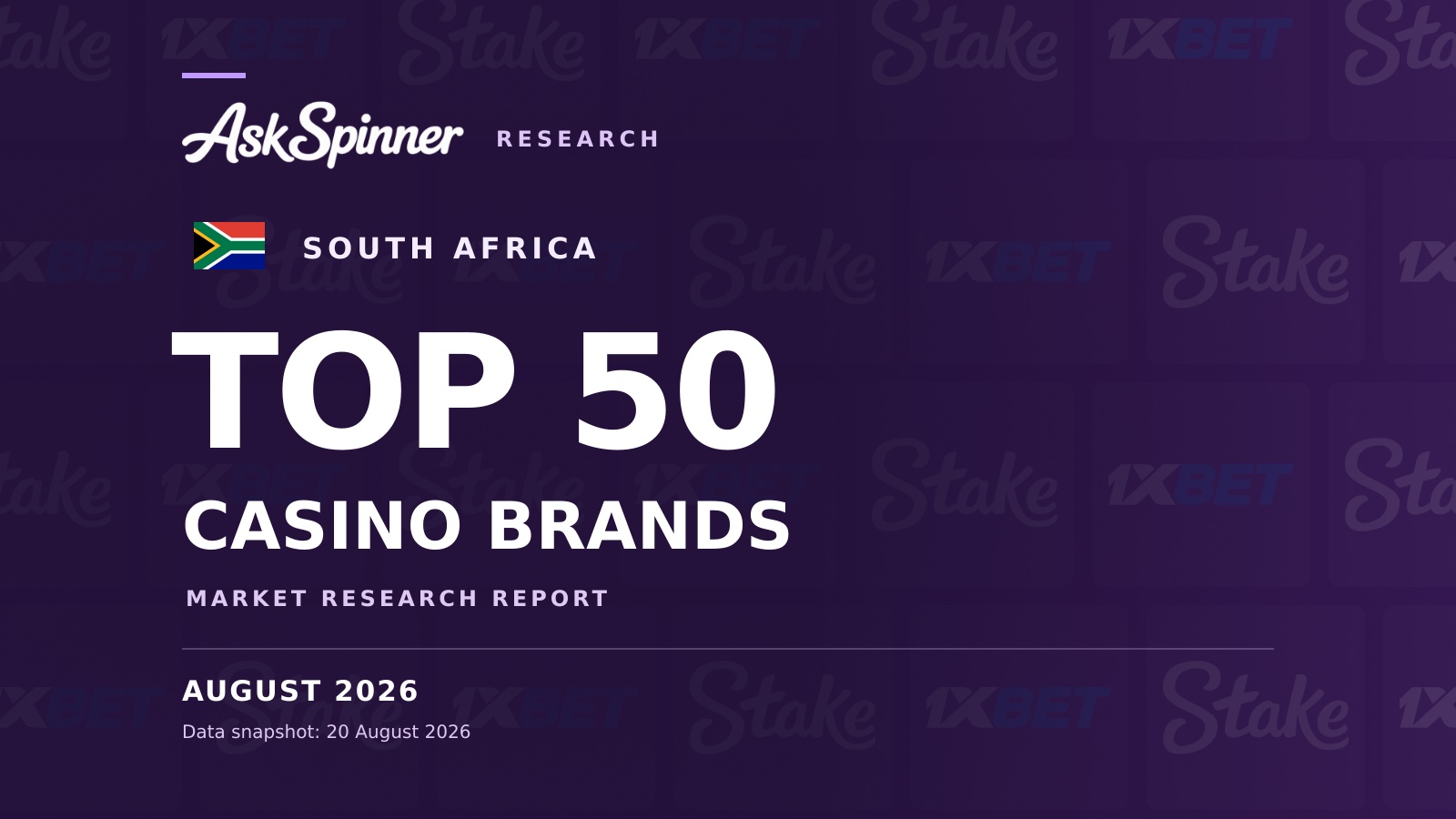AskSpinner South Africa Top 50 casino brands market research report, August 2026. AskSpinner South Africa Top 50 casino brands market research report, August 2026.