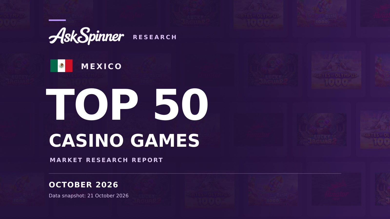 AskSpinner Mexico Top 50 casino games market research report, October 2026. AskSpinner Mexico Top 50 casino games market research report, October 2026.