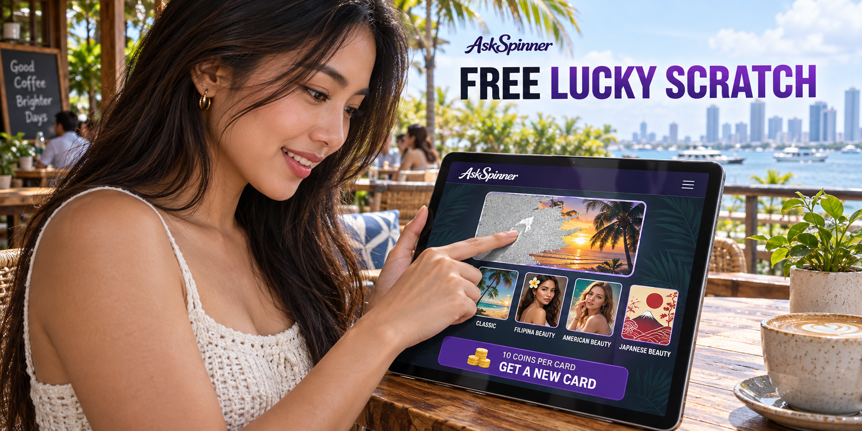 Choosing a Lucky Scratch card theme on a tablet. Choosing a Lucky Scratch card theme on a tablet.