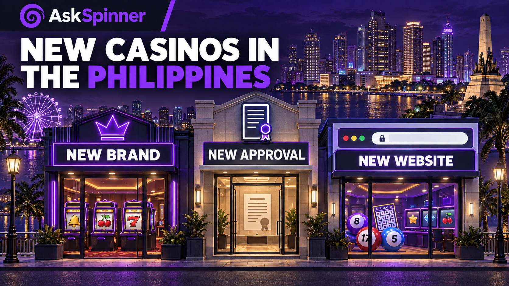 Concept illustration distinguishing a new casino brand, a new approval and a new website.