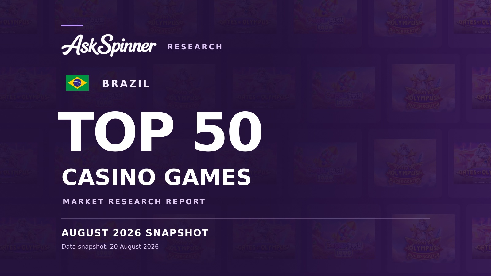 AskSpinner Brazil Top 50 casino games market research report, August 2026 historical snapshot.
