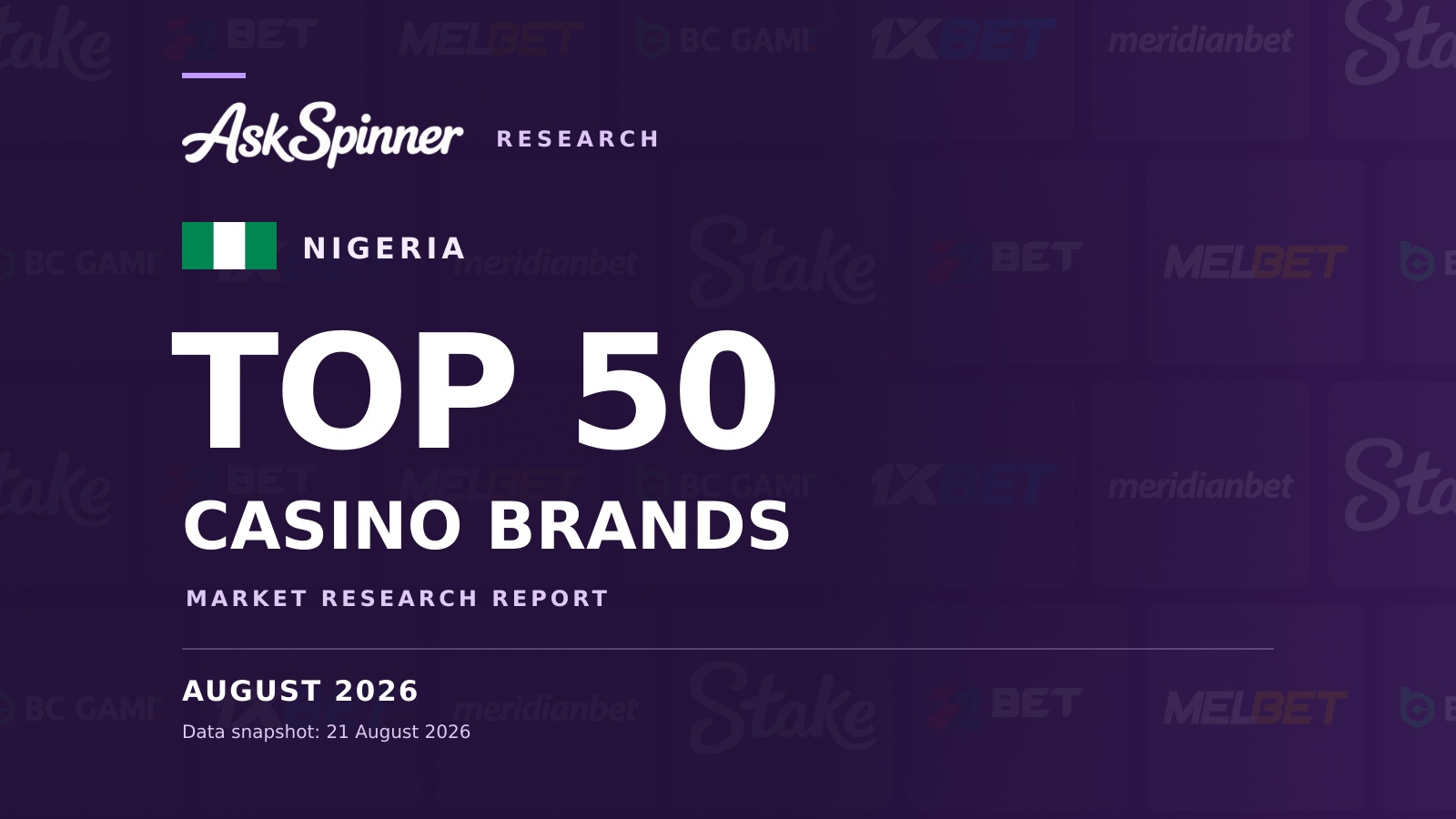 AskSpinner Nigeria Top 50 casino brands market research report, August 2026. AskSpinner Nigeria Top 50 casino brands market research report, August 2026.