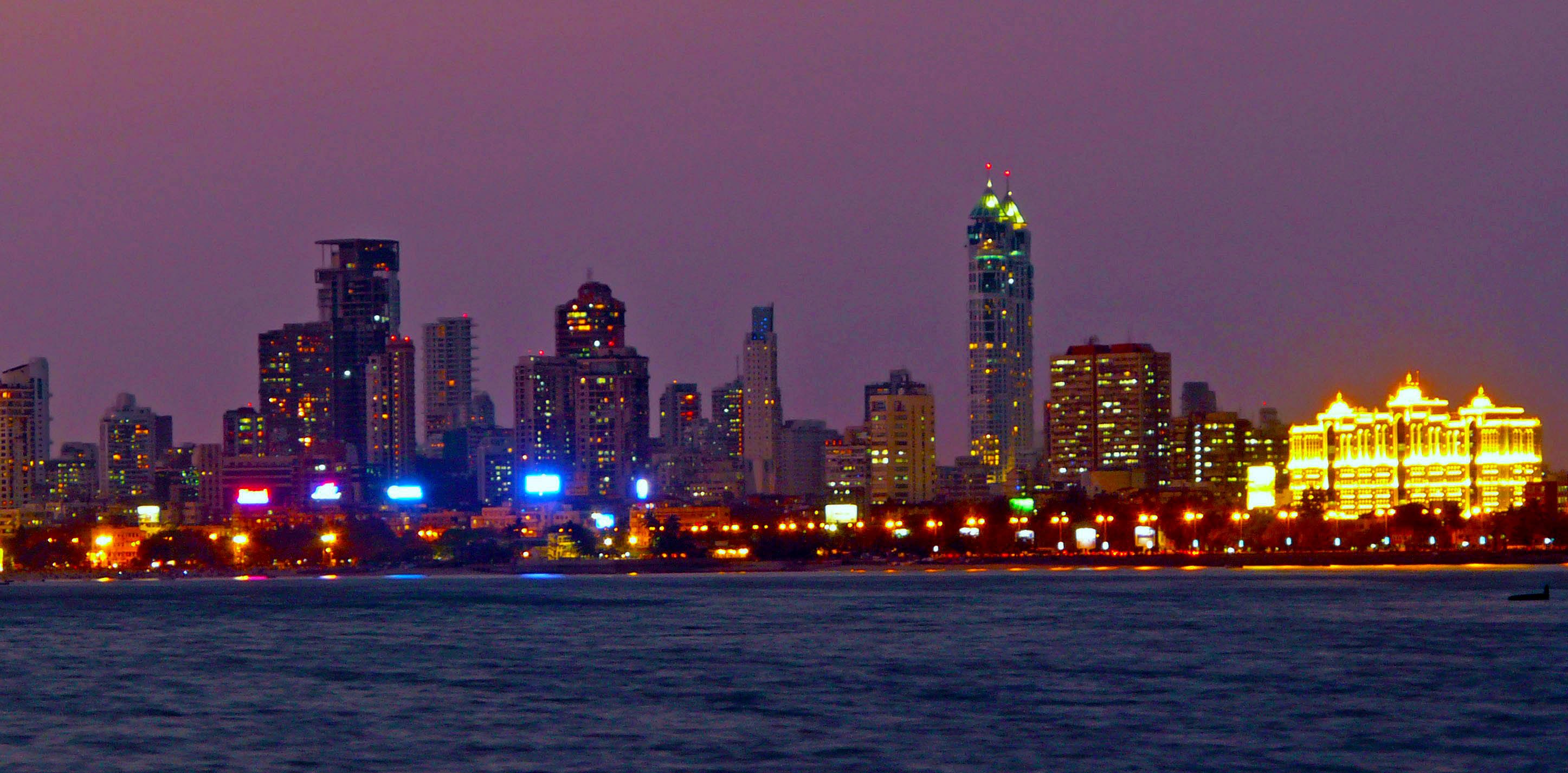 Mumbai city skyline at night across Back Bay, Maharashtra, India Mumbai city skyline at night across Back Bay, Maharashtra, India