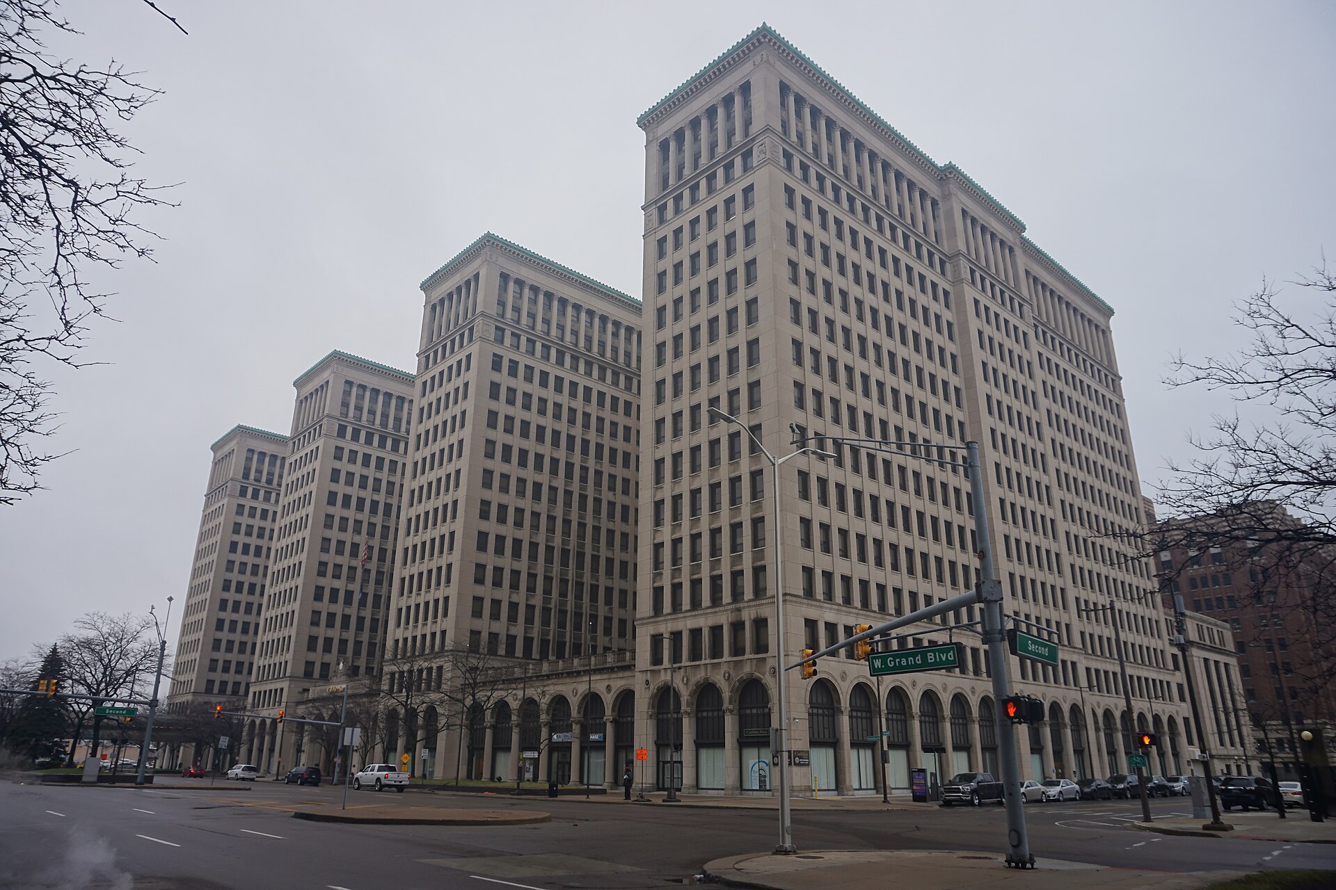 Cadillac Place, the state office building on West Grand Boulevard in Detroit, Michigan